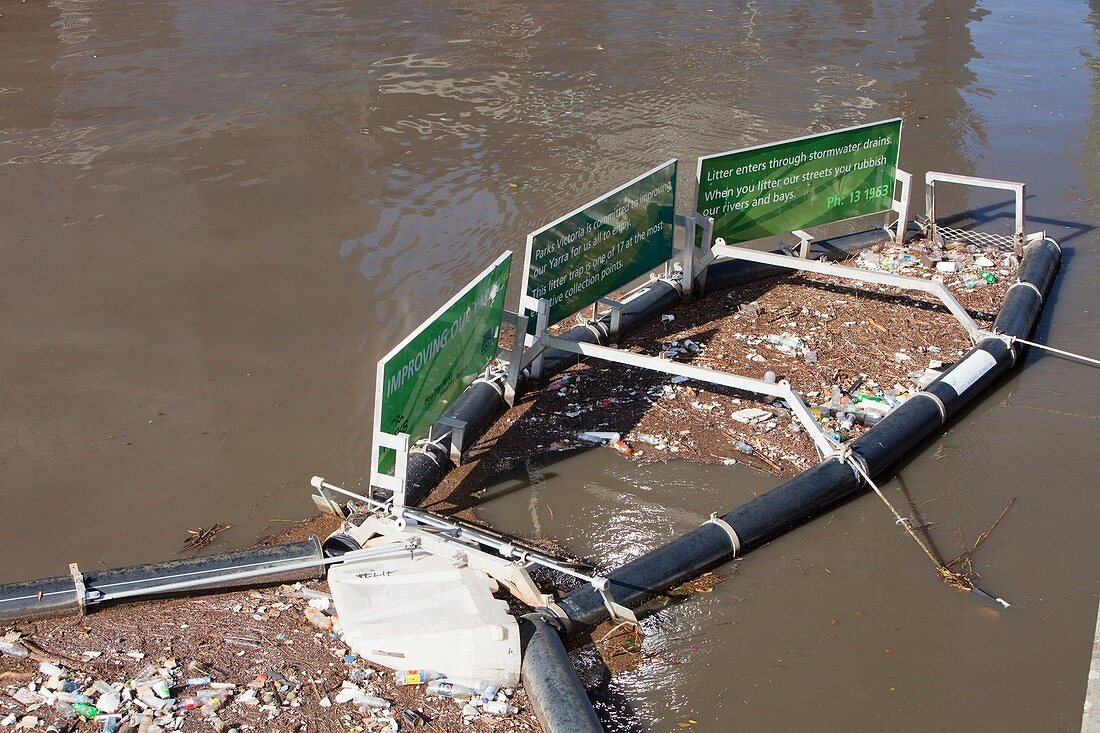 A litter trap on the Yarra River