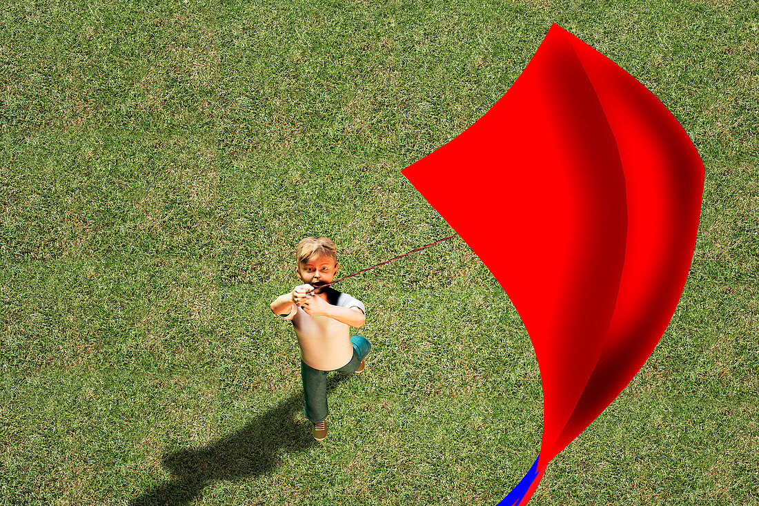 Boy flying a kite,illustration