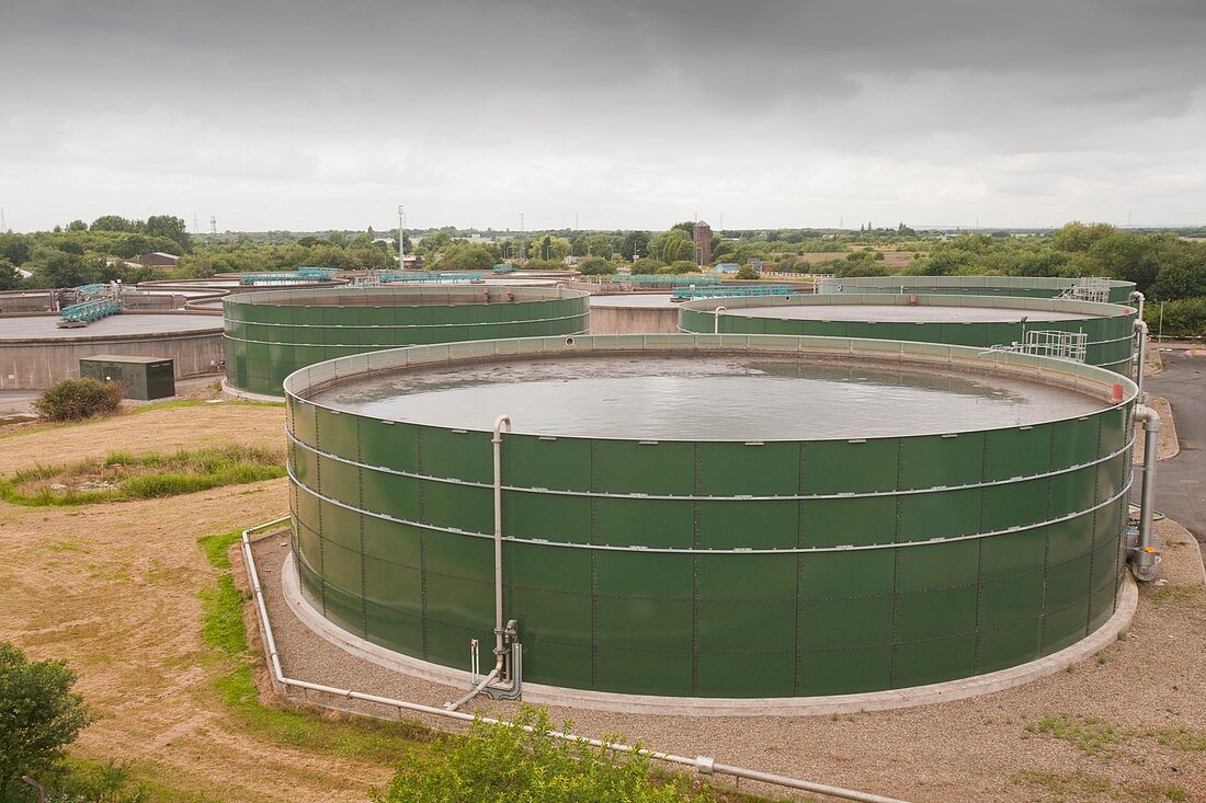 Wastewater tanks at sewage plant