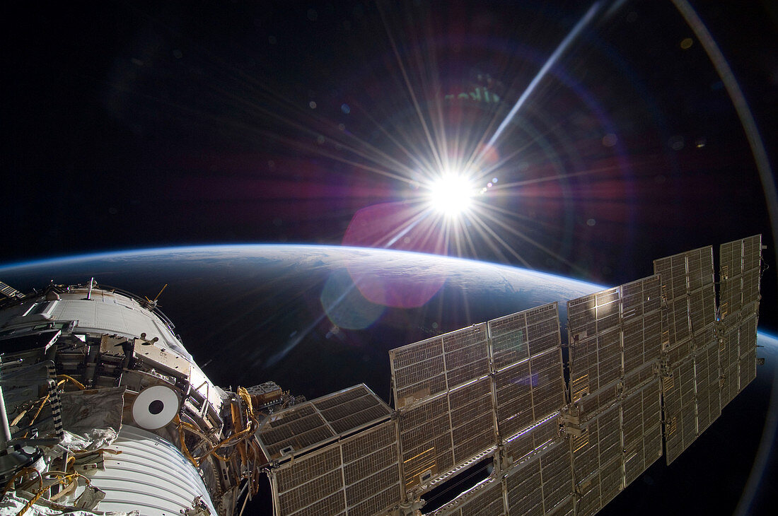 Sun and the ISS,astronaut photograph