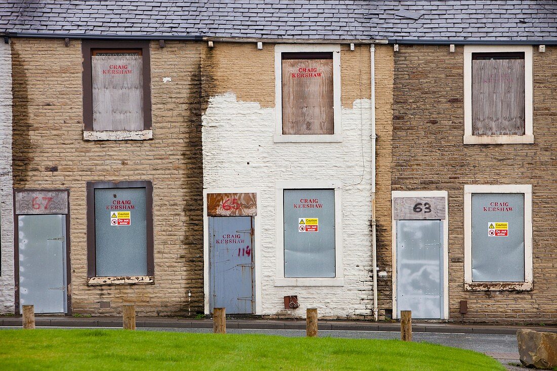 Boarded up terraced houses in Burnley
