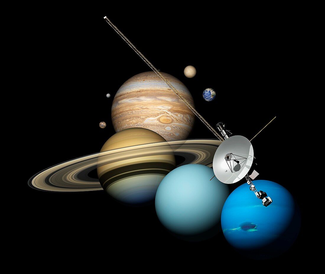 Voyager 2 and planets,illustration