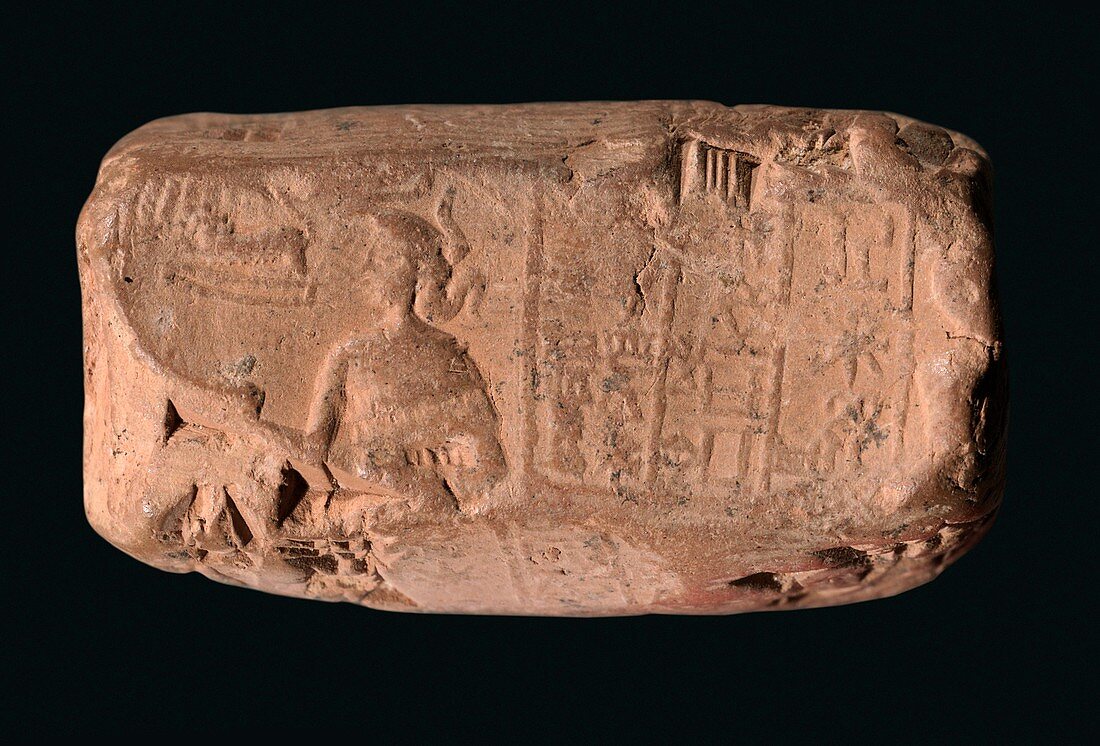 Cylinder seal goddess,Sumerian cuneiform