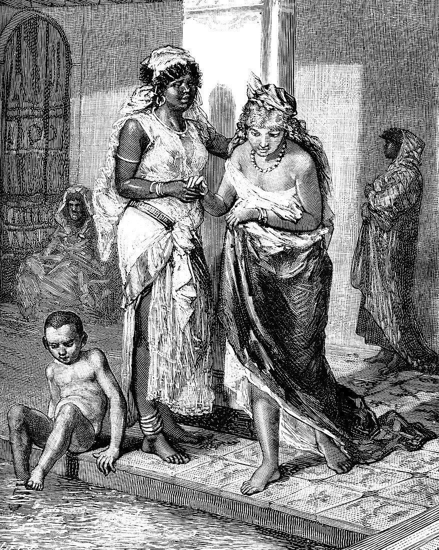 Women bathing,Morocco,illustration