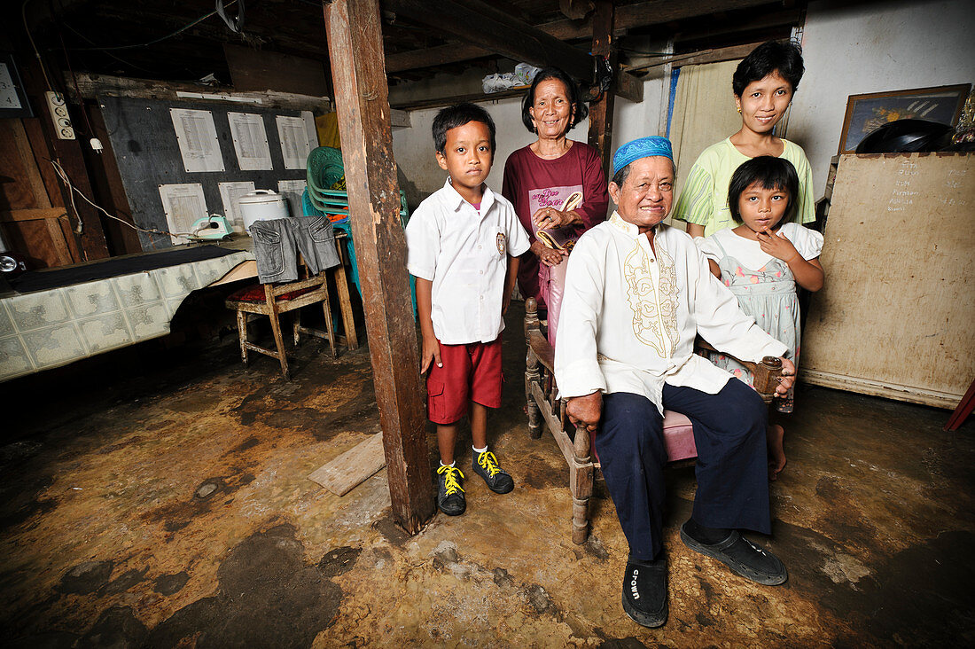 Man with leprosy,and family,Indonesia