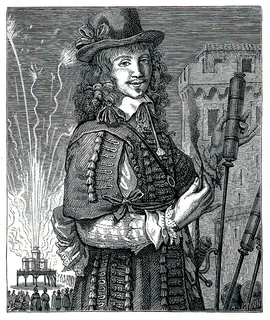 17th Century pyrotechnist,illustration