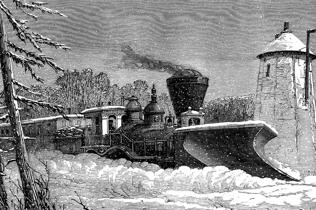 Snow clearing train,19th C illustration