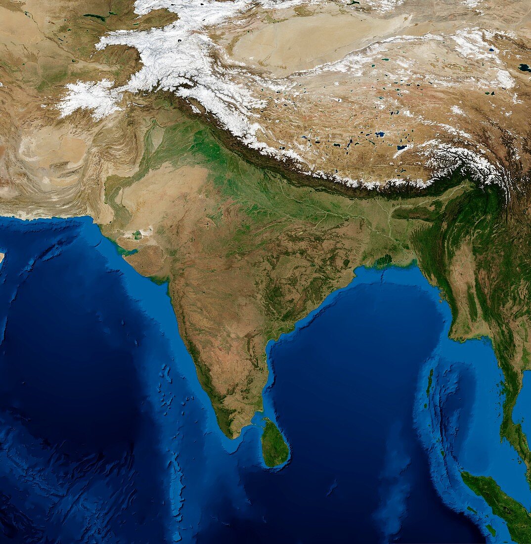 India,topographic and bathymetric map