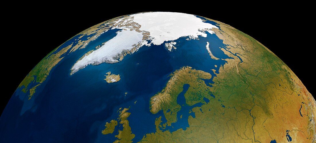North Pole from space,illustration