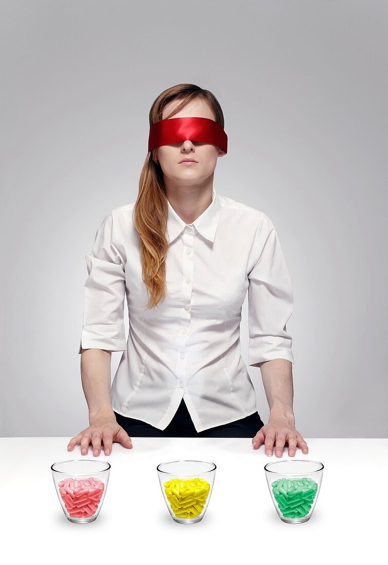 Blind drug trial,conceptual image