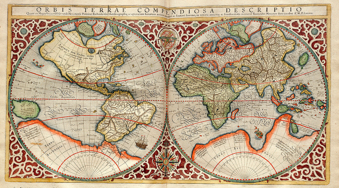 World map,1595 Mercator atlas