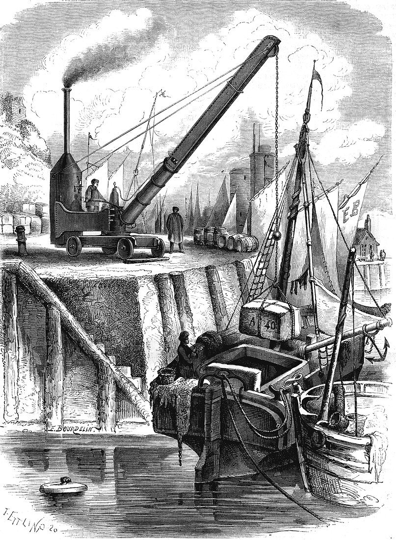 19th Century steam crane,illustration