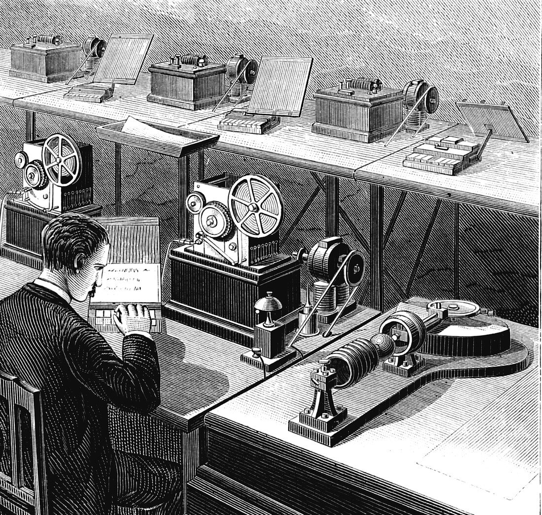 Baudot telegraph system,illustration