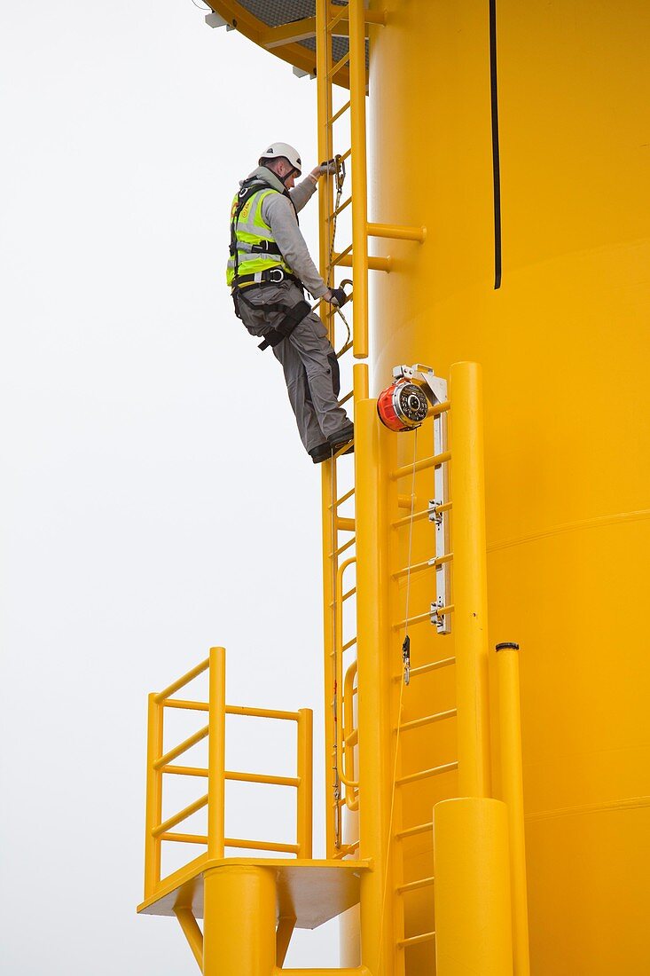 Workers working on a wind turbine