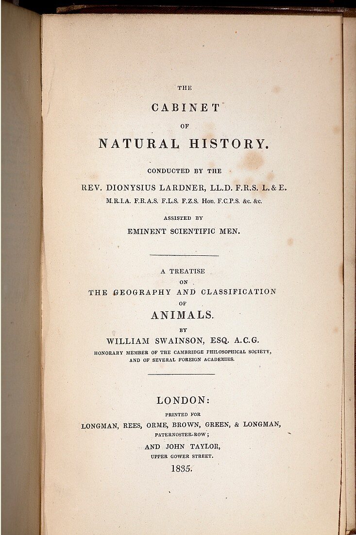 1840 William Swainson quinary taxonomy