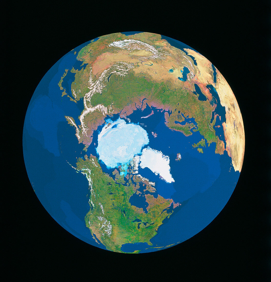 Whole earth centred on north pole