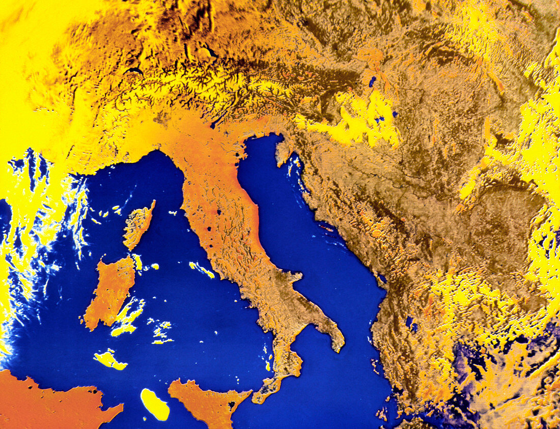 False-colour satellite picture of Italy