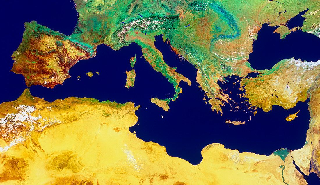 Satellite mosaic of the Mediterranean Sea