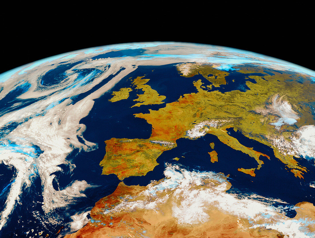 True colour satellite image of Europe