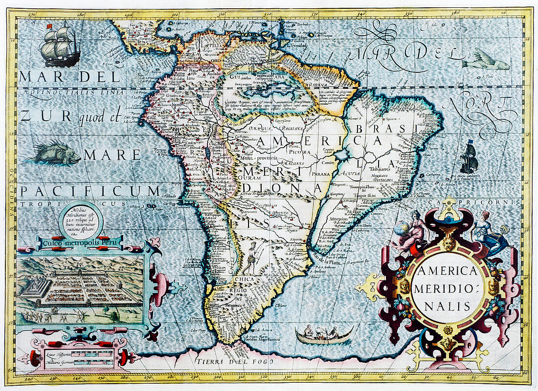 17th century map of South America