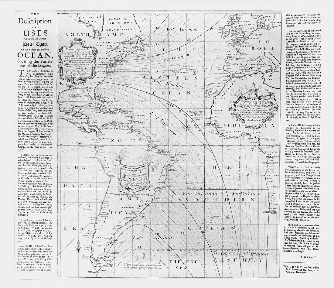Halley's magnetic Atlantic chart,1700