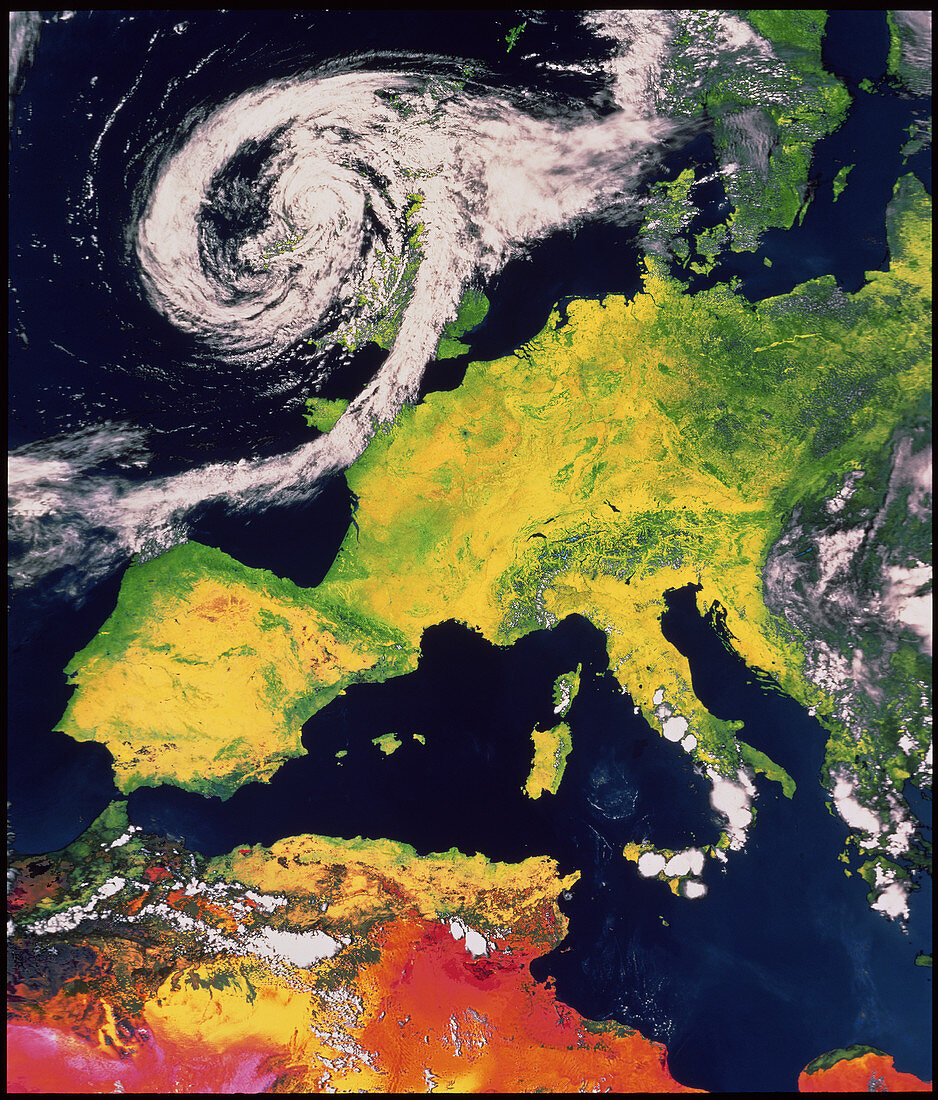 Satellite image of Europe with storm