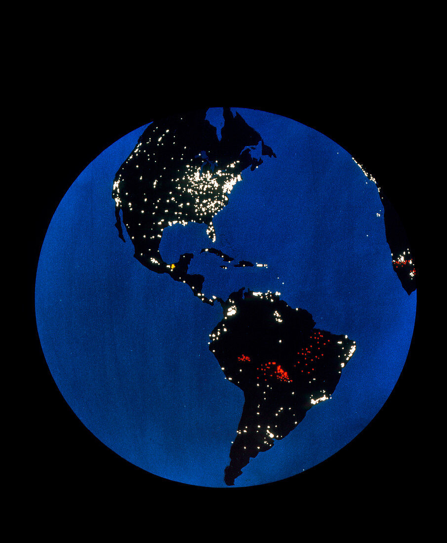 Satellite picture of the Americas at night