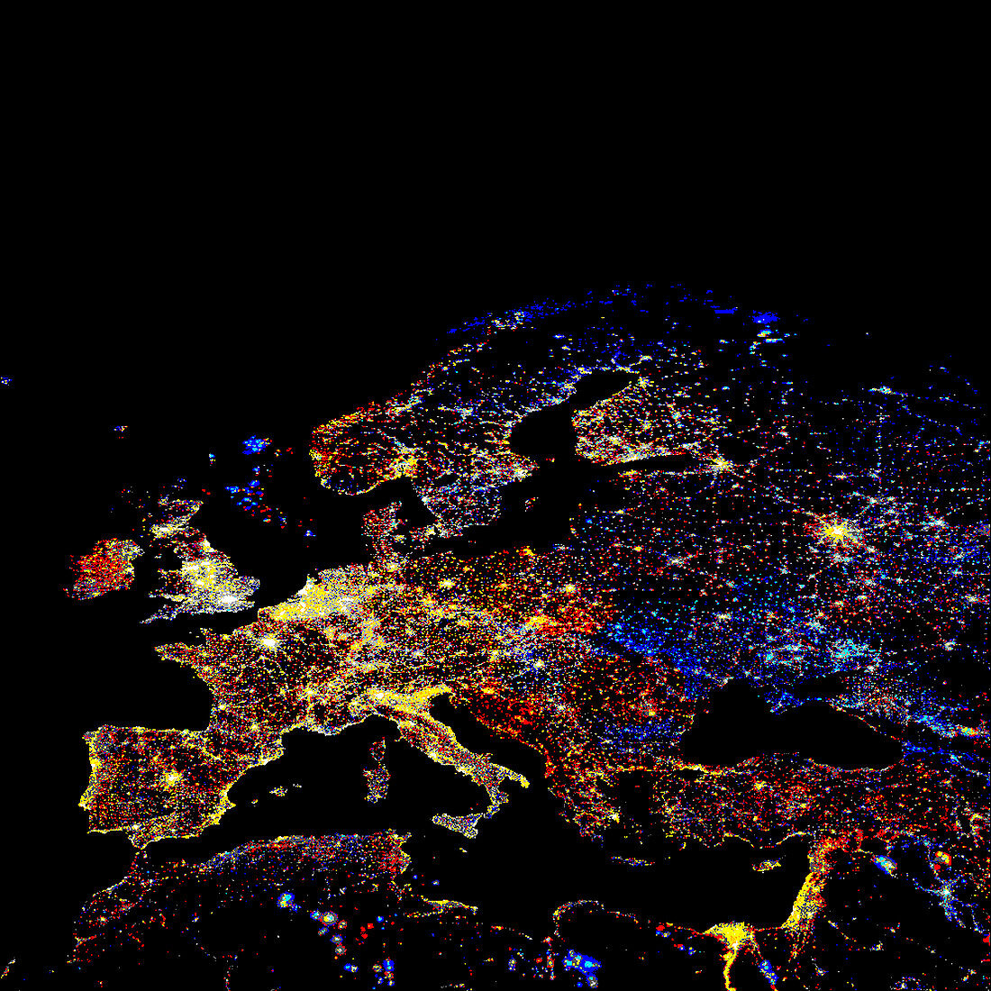 Europe at night,1993-2003 changes