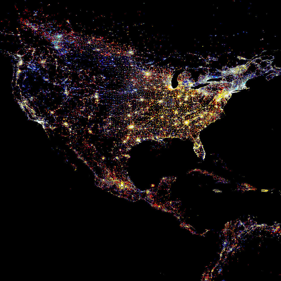 North America at night,1993-2003 changes