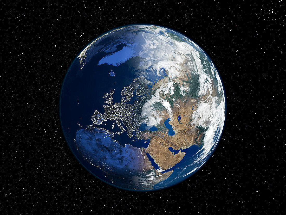 Europe,night-day satellite image