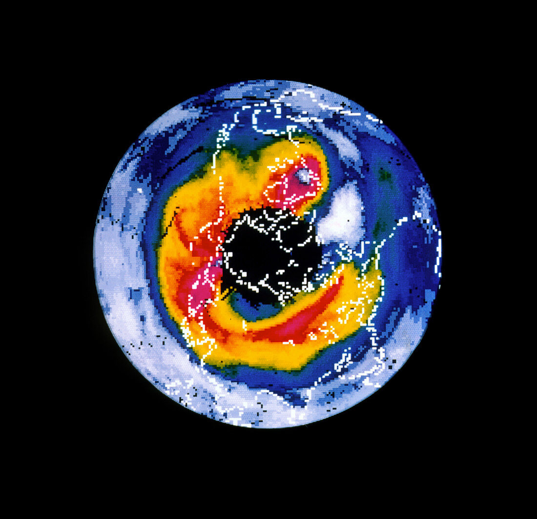 Satellite map of ozone layer northern hemisphere