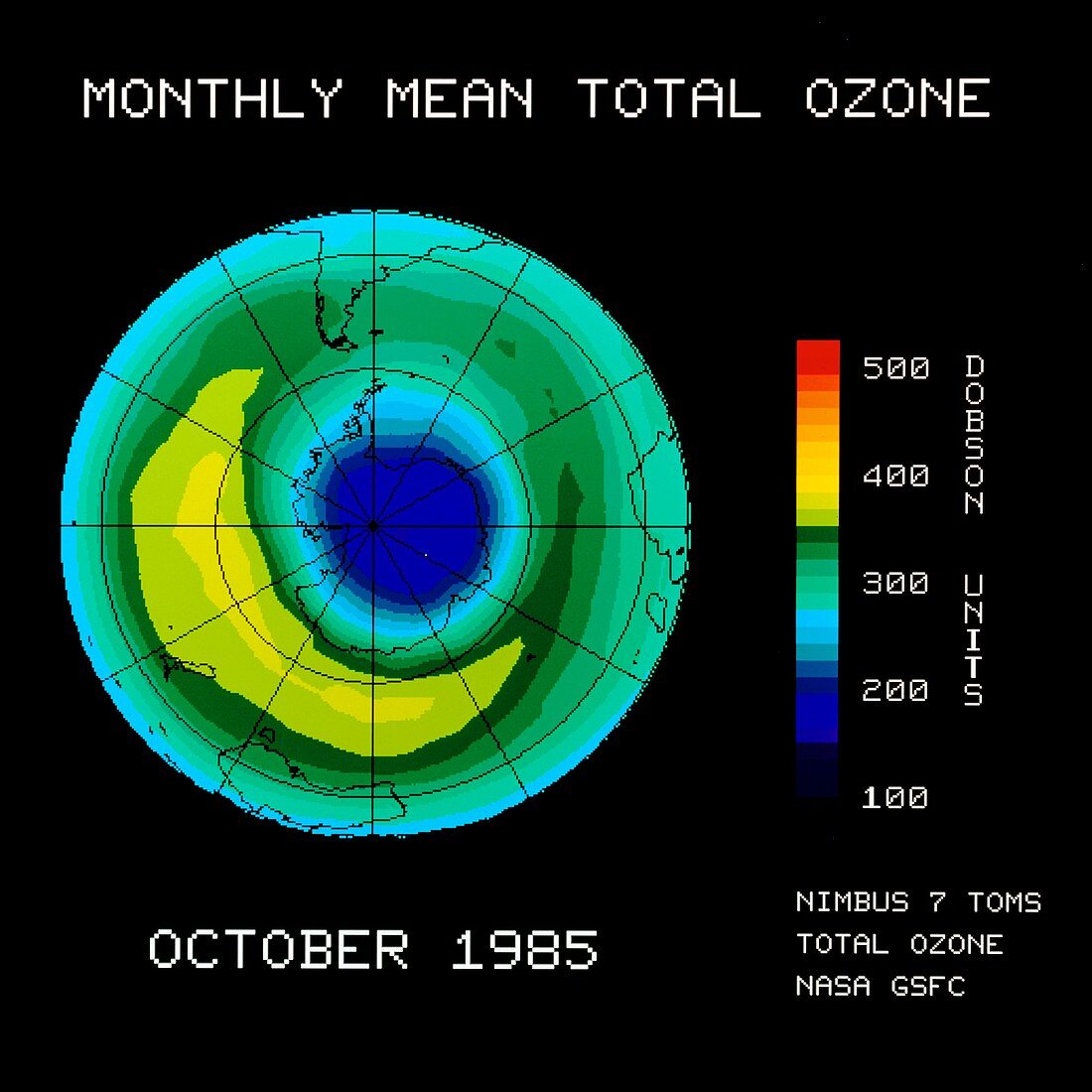 Satellite map of Antarctic upper ozone levels