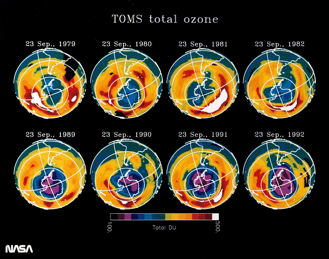 TOMS total ozone maps,1979-82,89-92