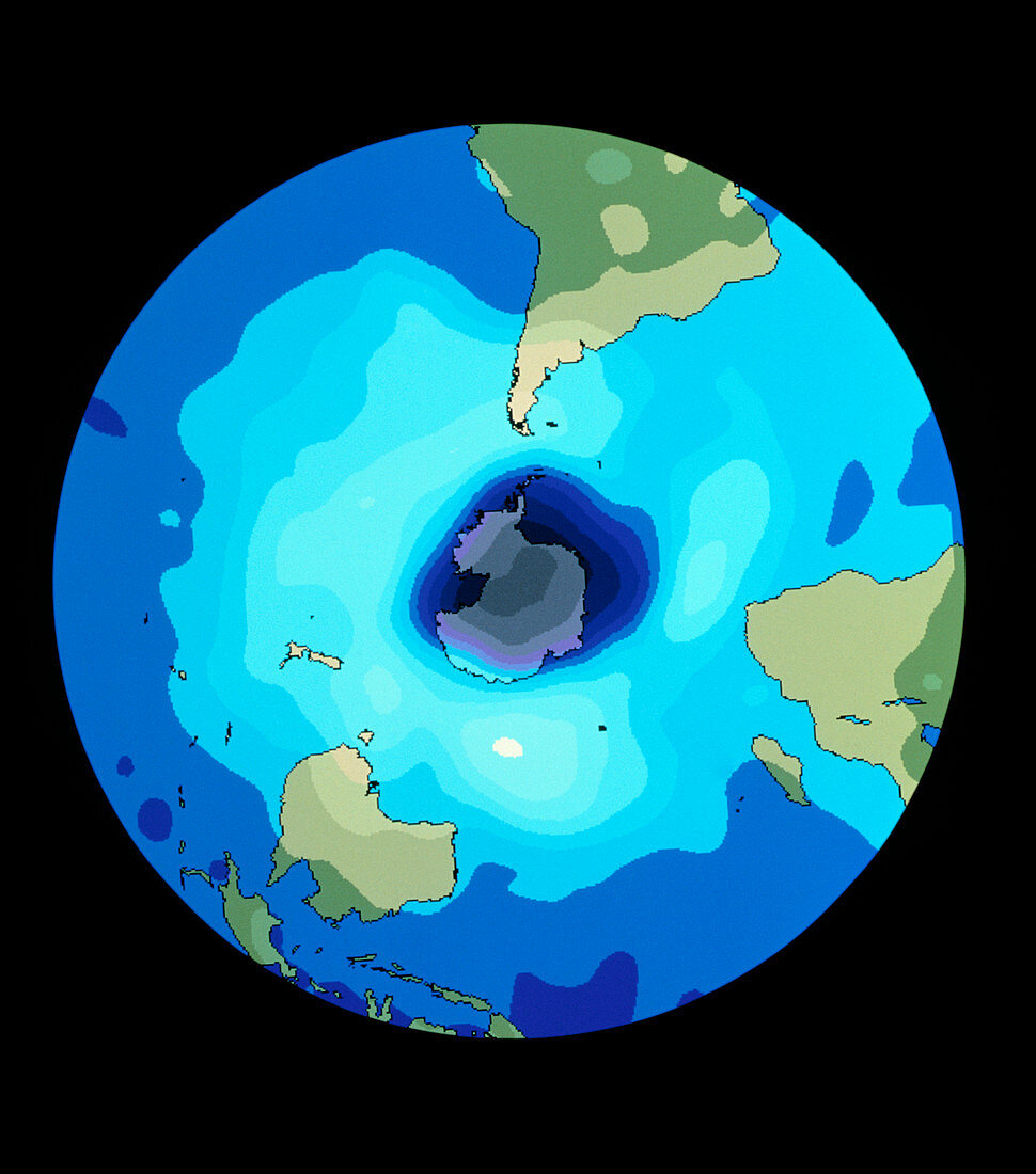 Total ozone map,south polar plot,6 October 1996