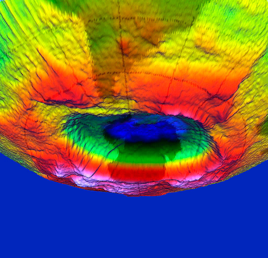 Coloured 3-D image of Antarctic ozone depletion