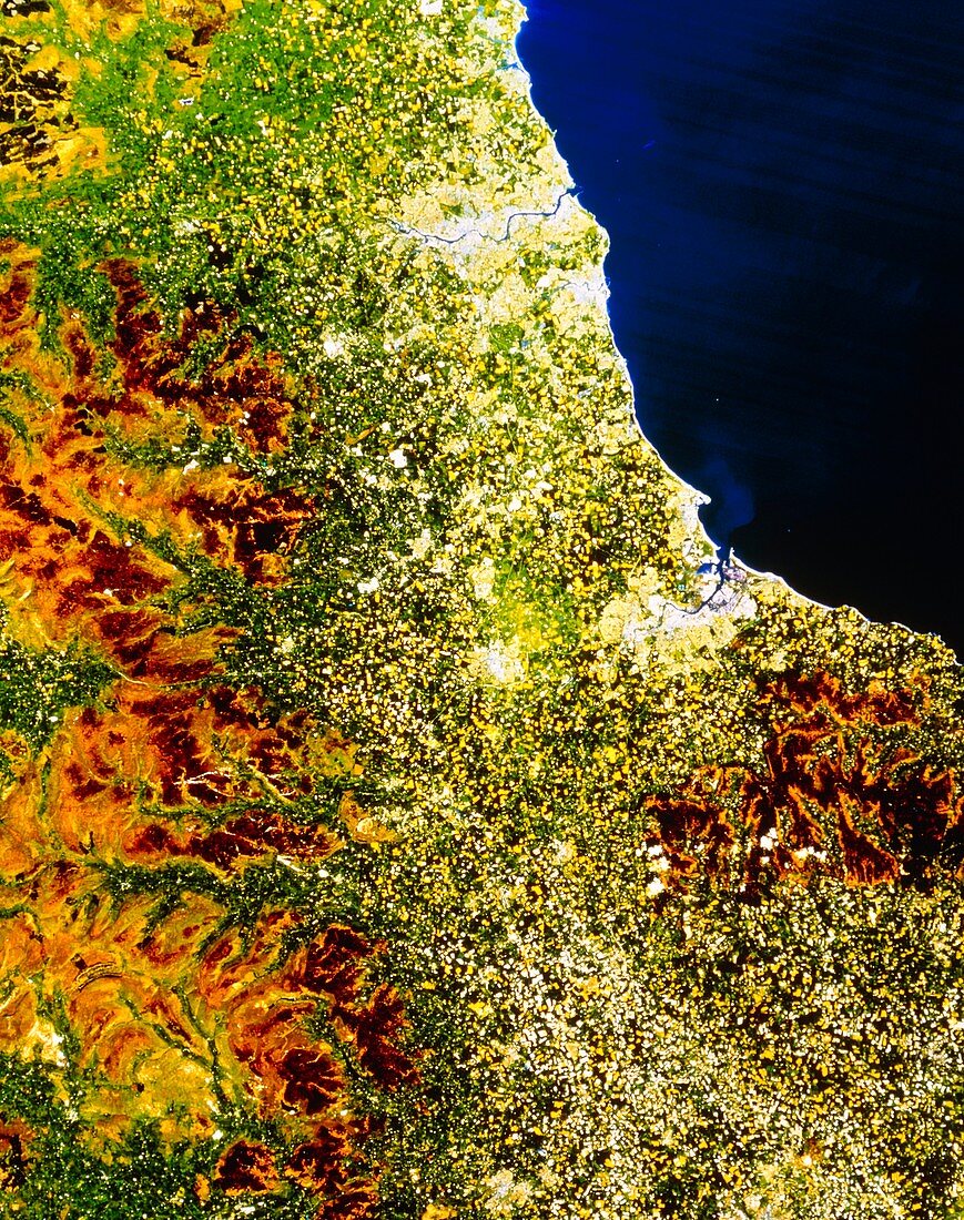 True-colour satellite image of north-east England