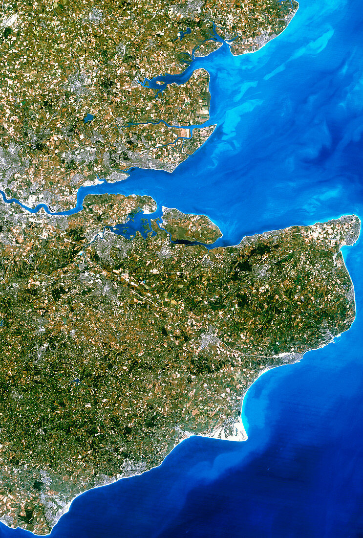 True-colour satellite image of southeast England