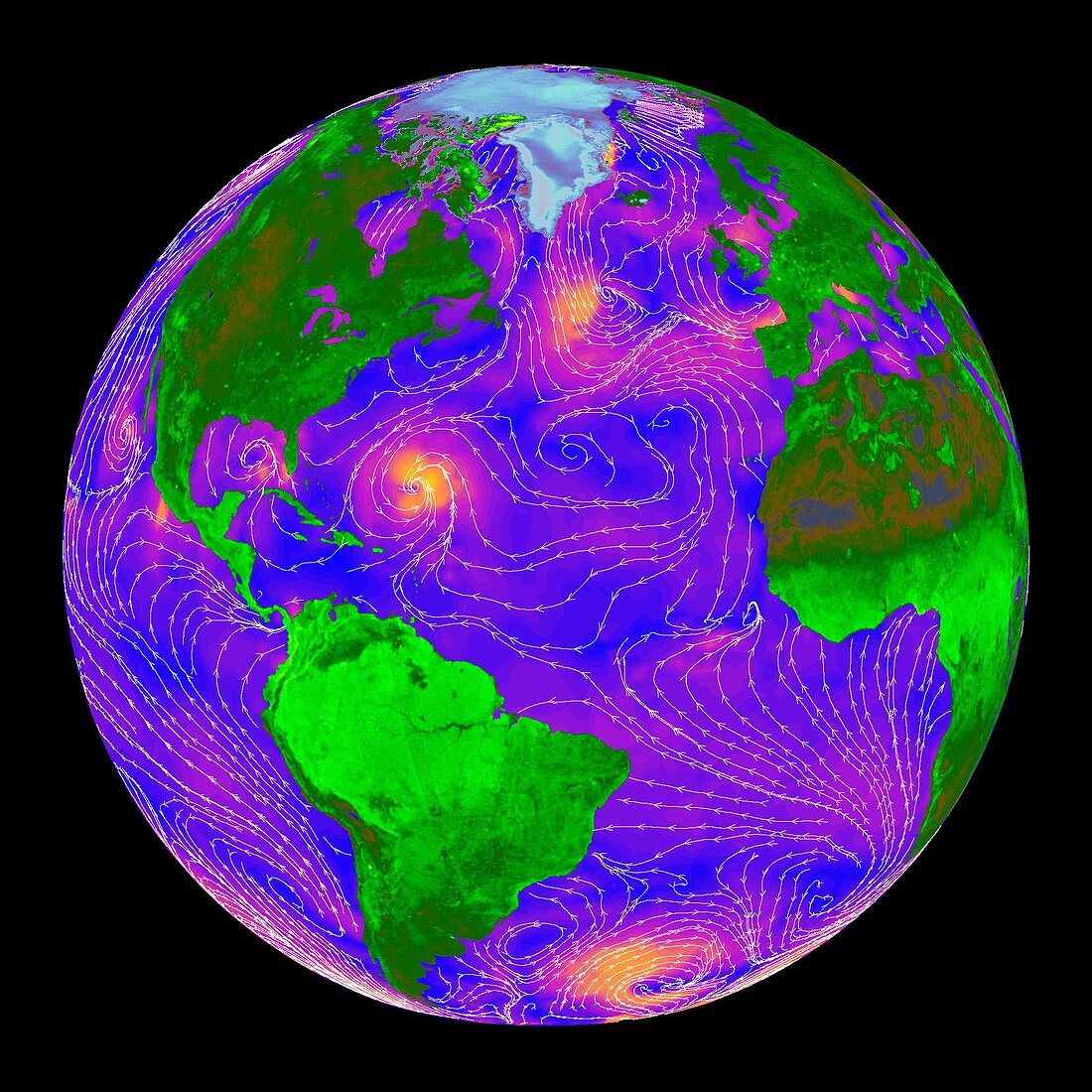 Atlantic storms,QuikSCAT radar image