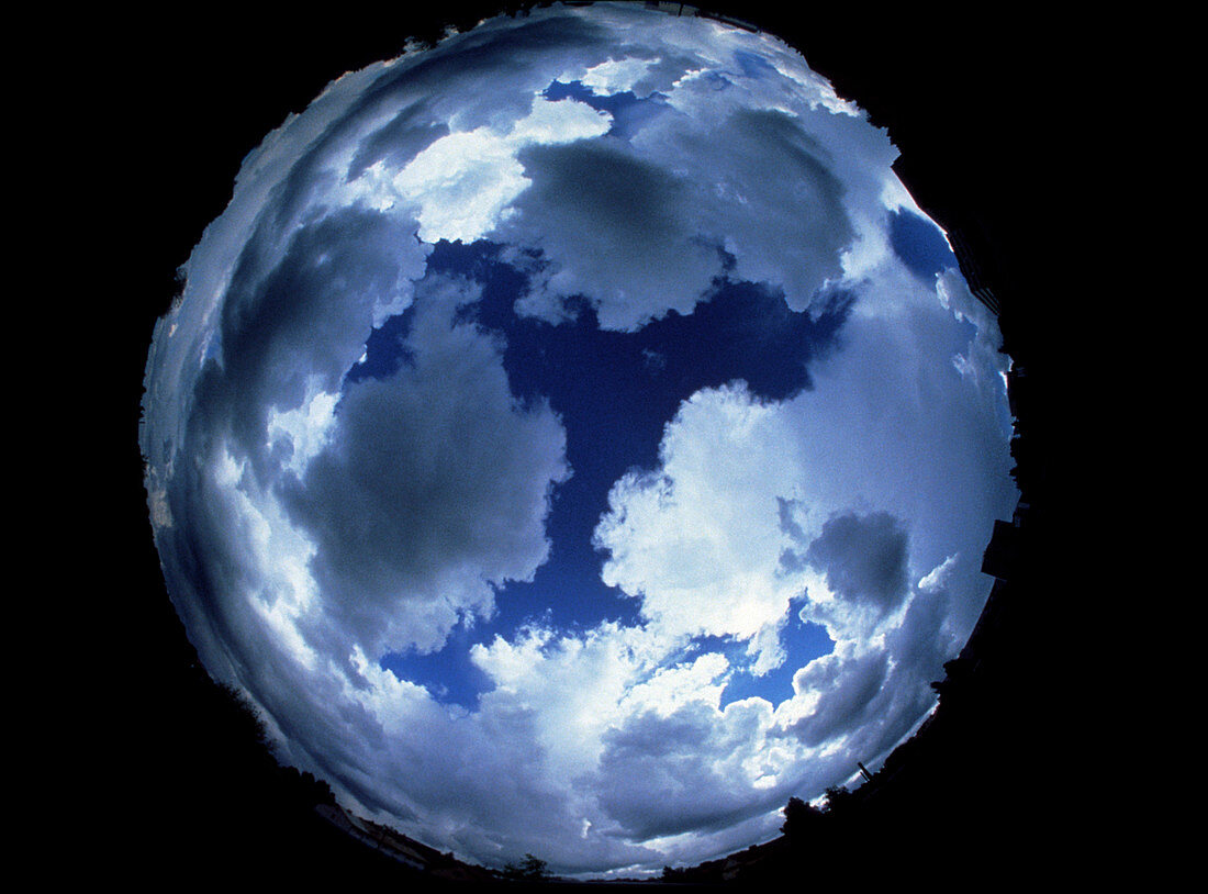 Fisheye lens view of cloud cover