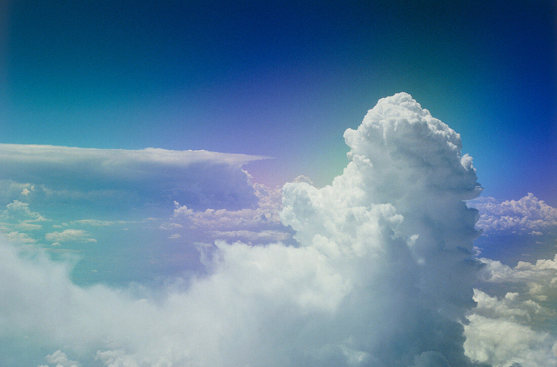 Cumulonimbus clouds seen from aircraft window