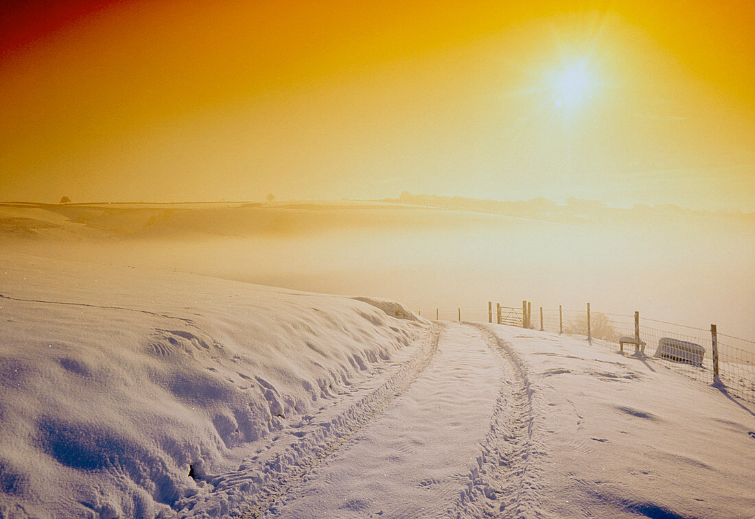 Snow covering Exmoor at sunset,Winter 1991