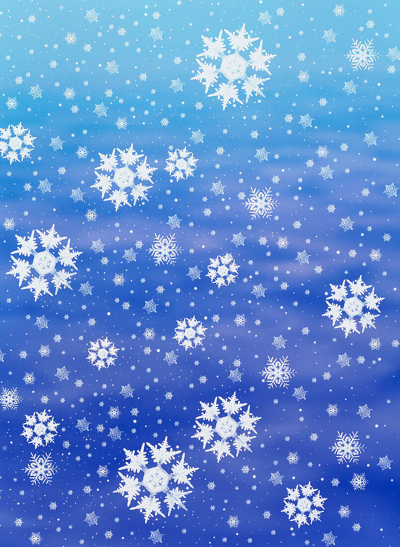 Computer-enhanced image of snowflakes fal