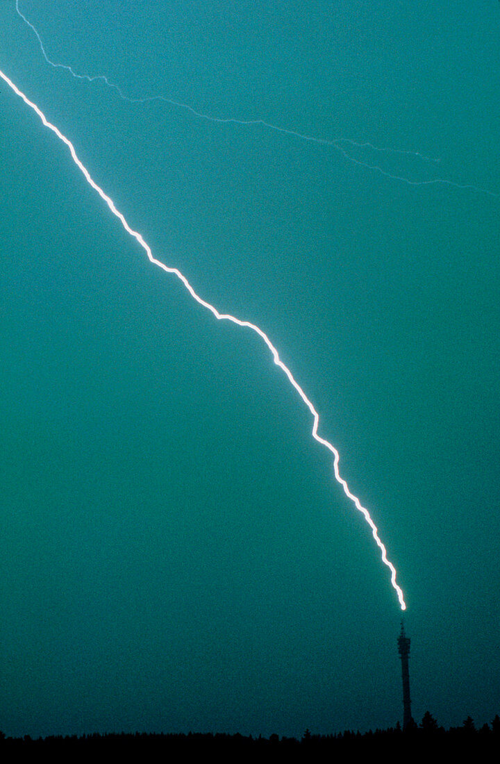 Lightning striking a telecommunications tower