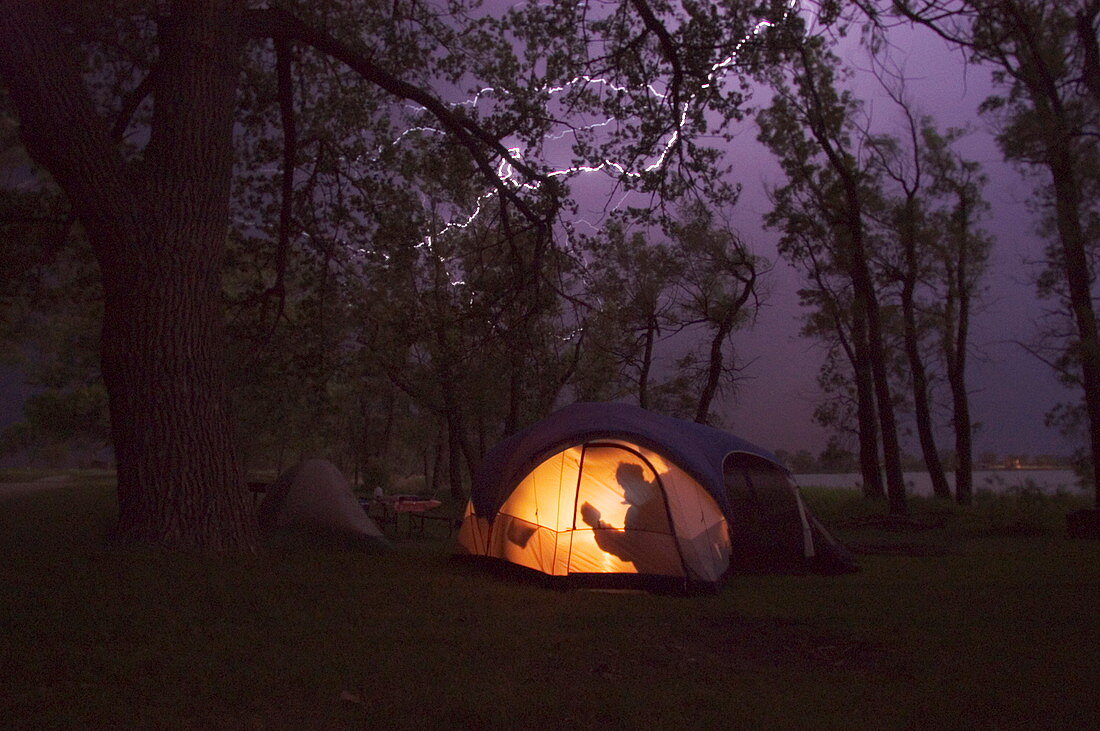 Lightning over a camp site