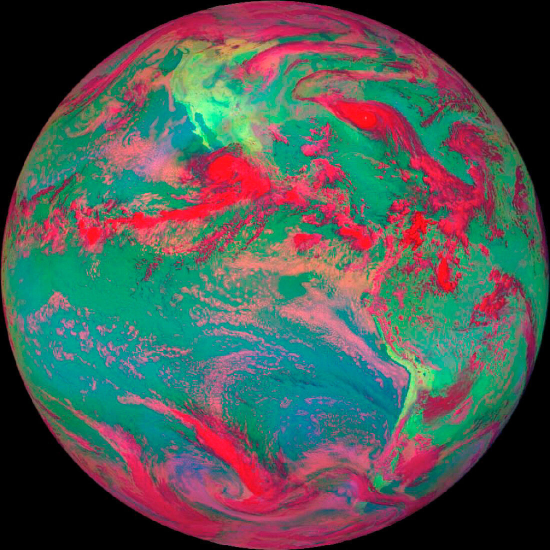 Coloured satellite image showing Hurricane Hugo