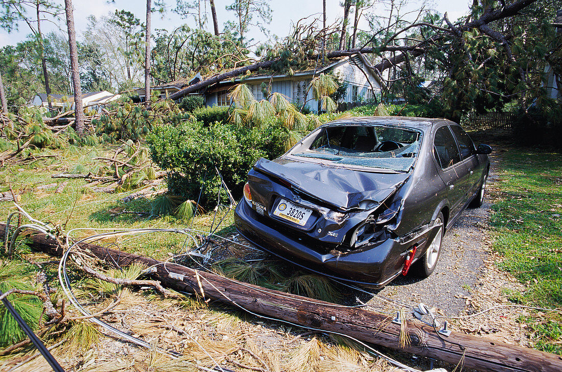 Crushed car after hurricane Katrina
