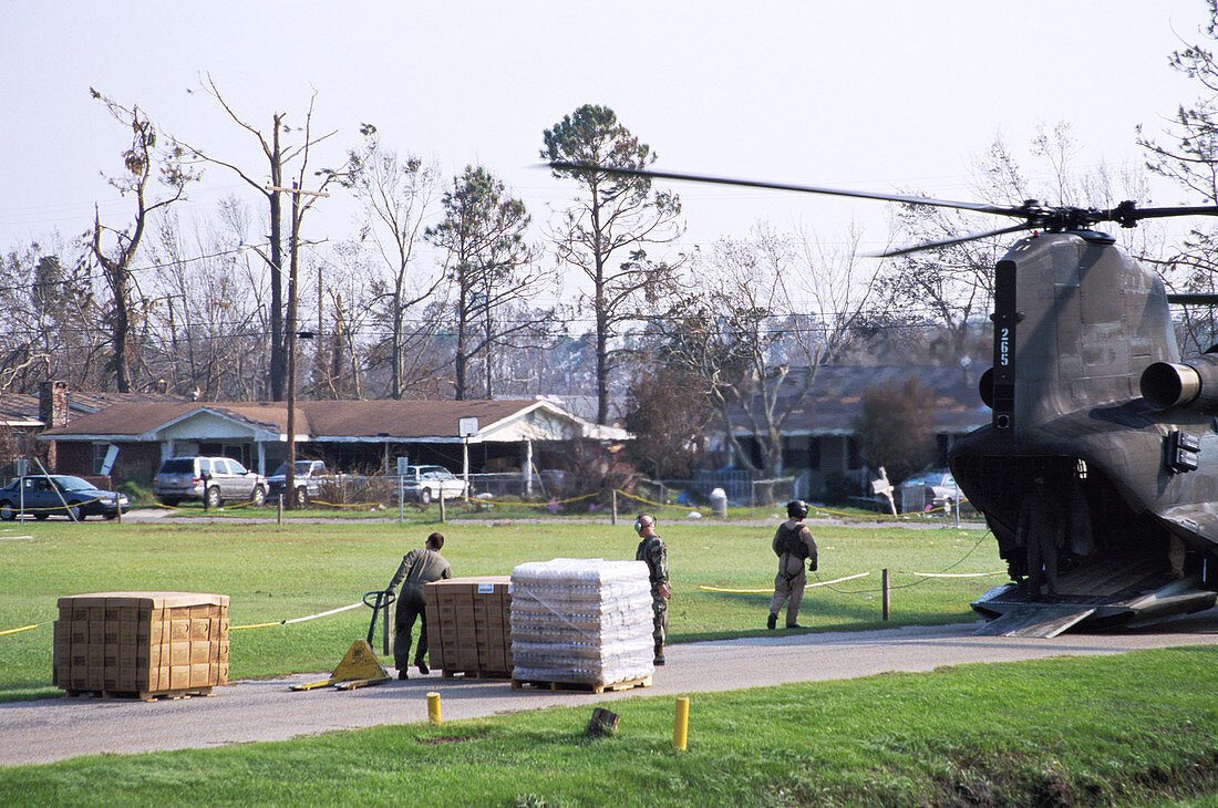 Army delivering supplies after Katrina