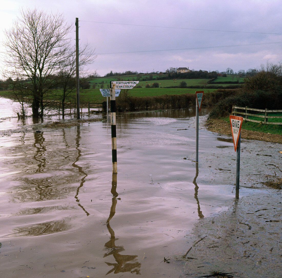 Flooding of the river Severn at Chaceley