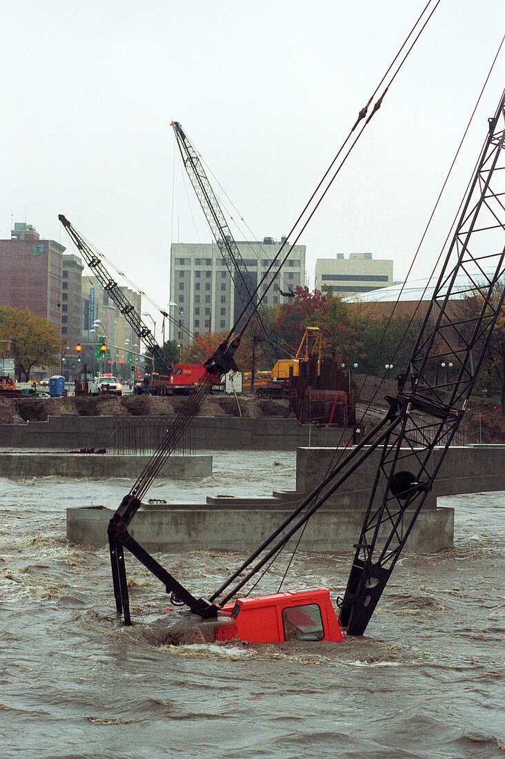 Crane submerged by a flood