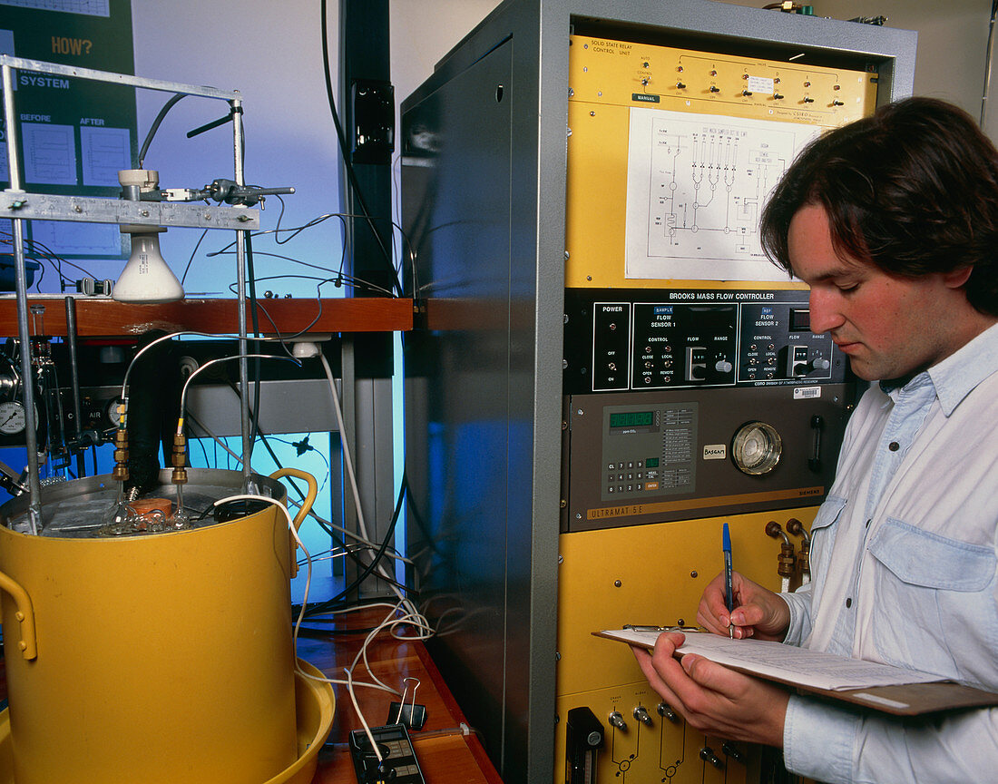 Scientist measures the carbon dioxide level in air